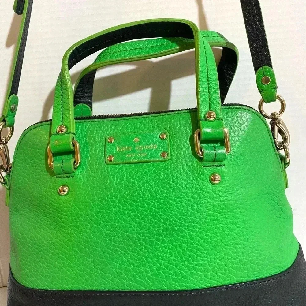 Kate spade green black pebbled leather satchel handbag
